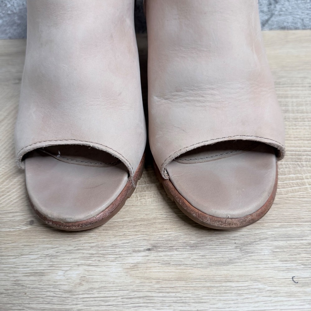 Sorel Lolla Peep Toe Bootie Womens 7 Beige Leather Stacked Heel Side Zip Shoes - Picture 6 of 12